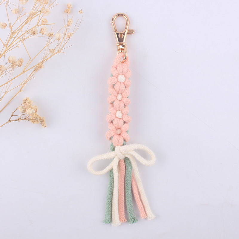 Wholesale Hand Woven Cartoon Flower Bow Knot Cotton Rope Keychain